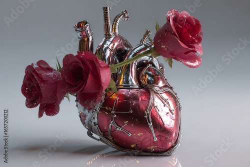 Emotional Roses Growing from a Cracked Robot Heart: Enhanced Digital Art