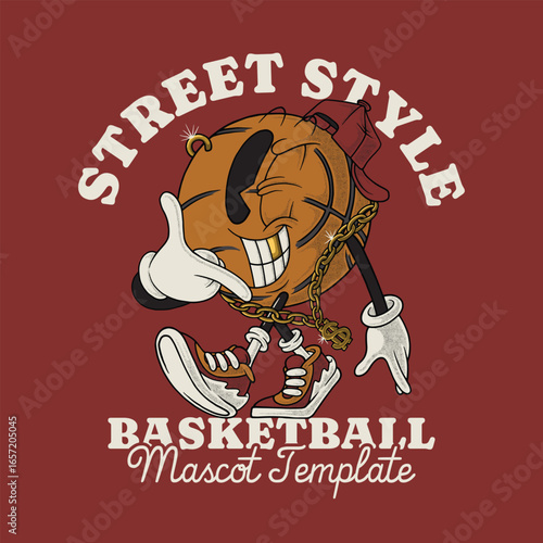 Retro Cartoon Basketball Mascot with Gold Chain and Bling