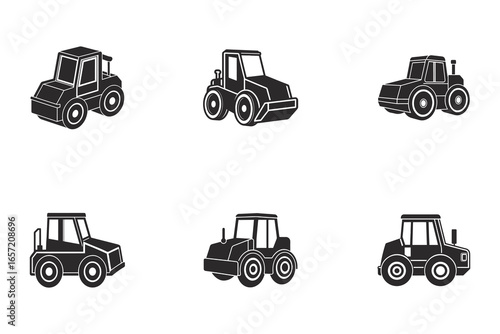 set of asphalt compactor icon vector Silhouette illustration Isolated on White Background
