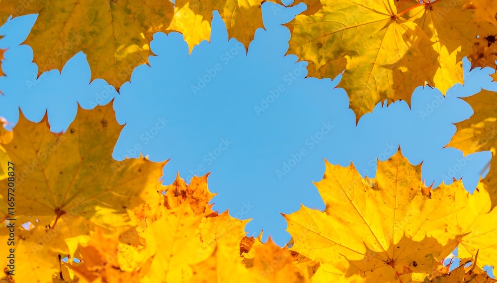 Fototapeta premium Autumn leaves frame a sky