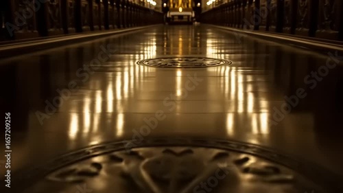 Wallpaper Mural A beautifully lit corridor showcasing polished floors and intricate designs, creating a serene atmosphere Torontodigital.ca