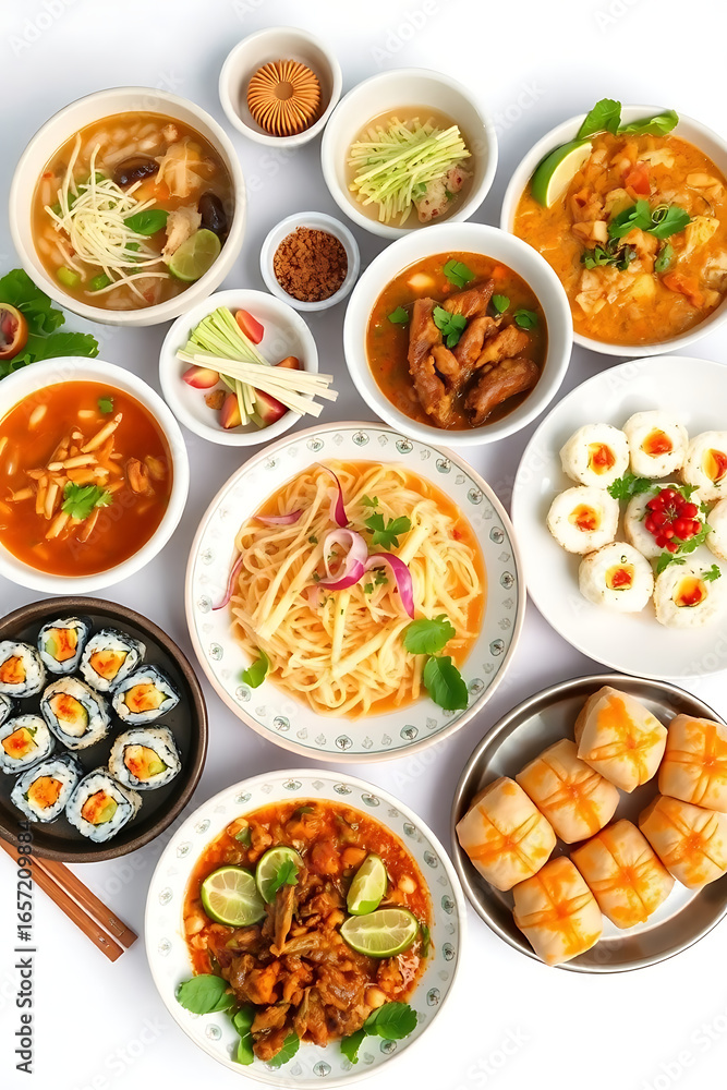 custom made wallpaper toronto digitalVibrant Asian Food Spread with Sushi, Noodles, and Dumplings — Gourmet Fusion Dining Stock Photo