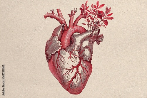 Anatomical Heart with Rose Roots: Enhanced Symbolic Illustration