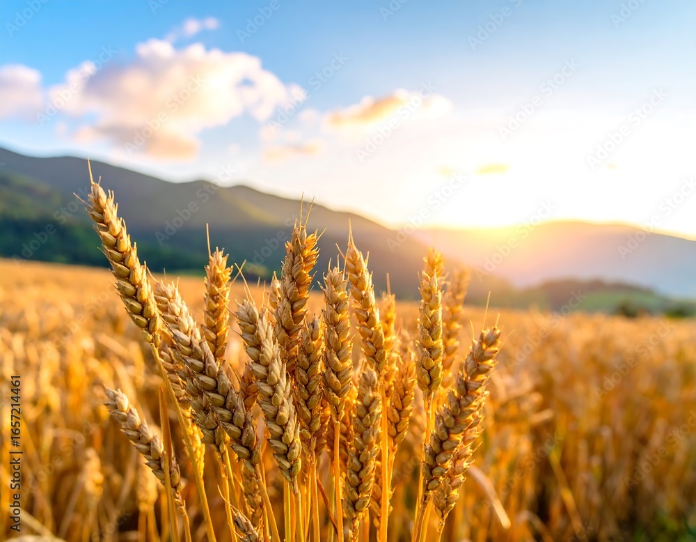 Fototapeta premium Golden wheat field at sunset (1)