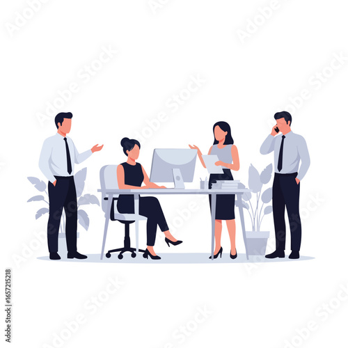 Flat Design Illustration of Business Team in Meeting.