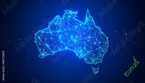 Australia map, digital, glowing