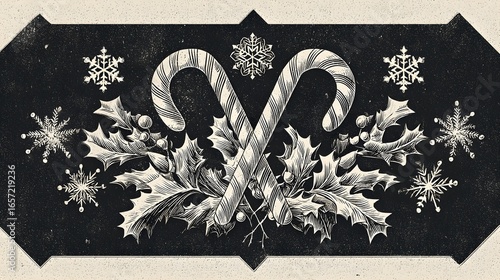 Vintage Candy Canes with Oak Leaves and Snowflakes