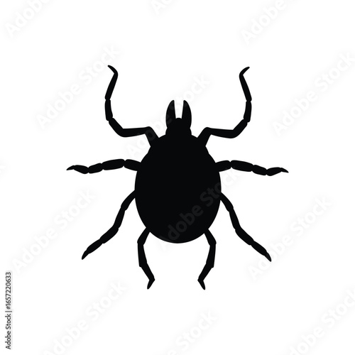 Mite black silhouette. Pest insect symbol. Insecticide icon. Bloodsucking bug. Easy editable vector design