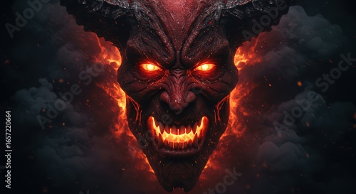Demon face in fiery flames