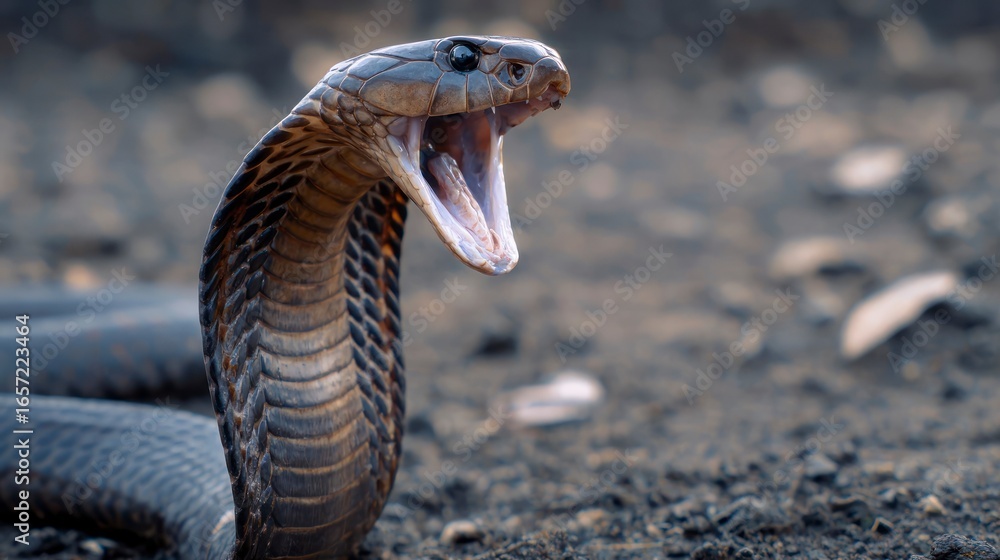 Fototapeta premium Venomous snake open mouth closeup