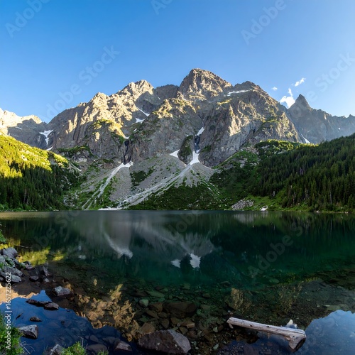 Mountain lake, serene reflection (1)