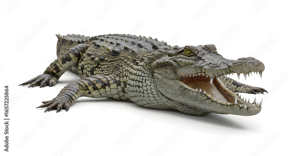 Naklejka premium Crocodile with realistic scales and teeth details, isolated on white background.