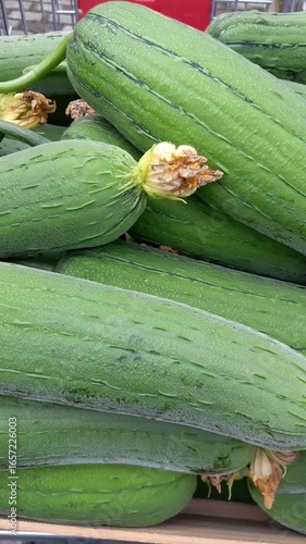 Chinese Sponge gourd vegetable raw food video footage. Sponge gourd healthy nutritional vegetable. 