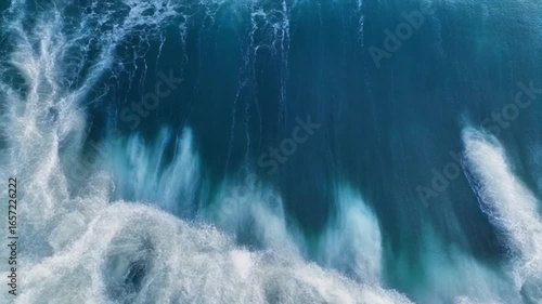 Aerial video of blue waves from above. 