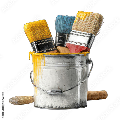 Paintbrushes in a paint bucket (1)