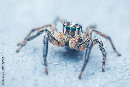 Wallpaper Mural Jumping spider standing on a light blue surface Torontodigital.ca