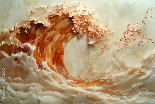 Abstract Ocean Wave with Cream and Brown Tones in Dynamic Artistic Style
