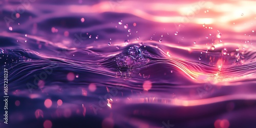 Vivid Pink and Purple Water Ripple with Sparkles and Light Reflections in Abstract Style