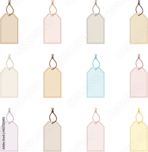 Elegant Gift Tags with Strings, 12 Color Variations, Natural & Pastel Tones (Vector Illustration)