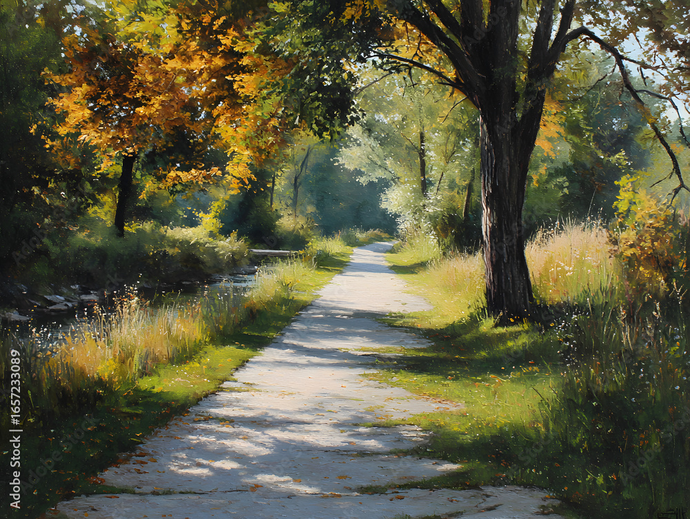 Fototapeta premium Early autumn paved trail