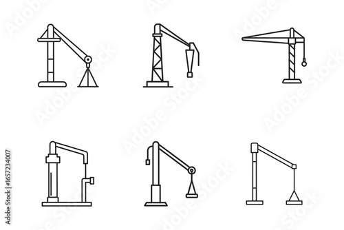 Construction Crane Icons Set in Outline Style Minimalist Design for Building and Industrial Projects Visual Communication