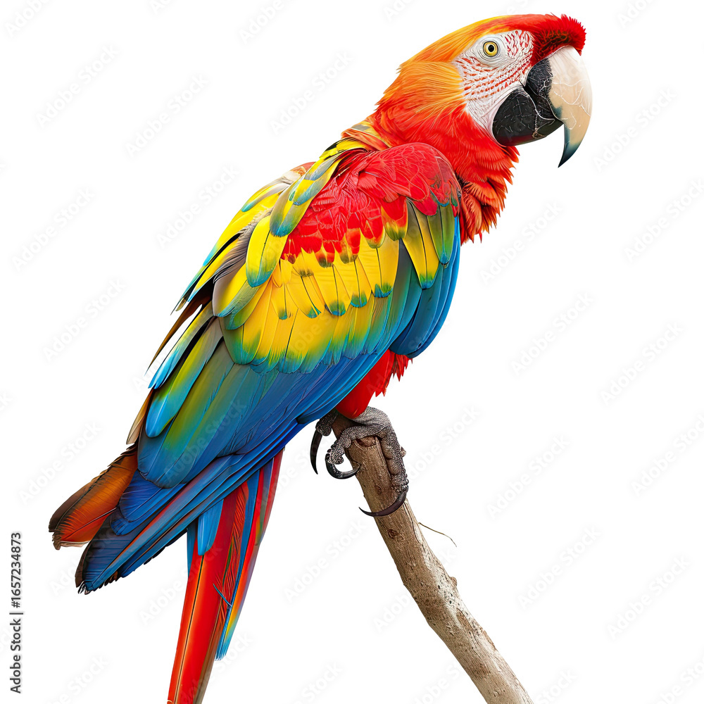 Obraz premium and keyword list based on the image.. Parrot Perching, Side View, on Tree Branch