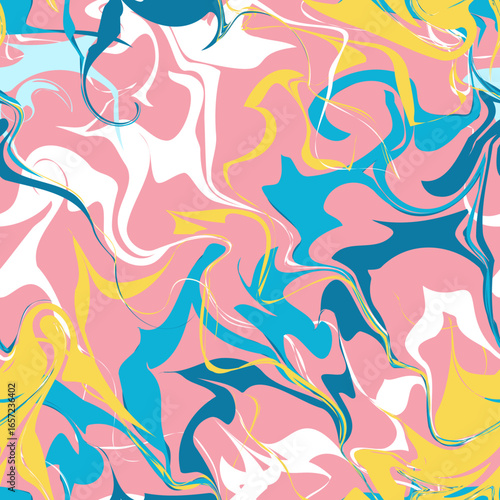 Summer Marble Seamless Pattern - Tropical Zigzag Wave Vector Illustration Background in Yellow, Blue, and White, Inspired by Sound and Music Beats