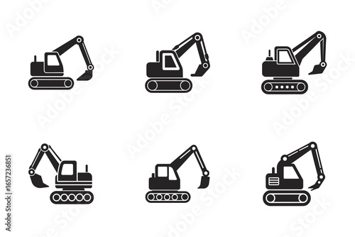 Excavator Silhouette Collection Heavy Equipment Construction Vehicle Icons Different Excavator Designs Industrial Machinery Illustrations Vector EPS Format