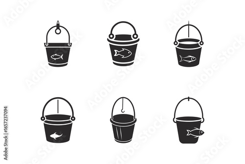 set of bait bucket icon vector Silhouette illustration Isolated on White Background