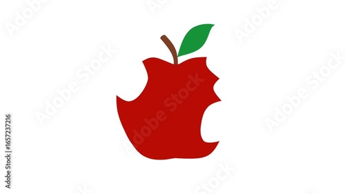 Animated apple slowly being eaten bite by bite in seamless loop. Fresh fruit cartoon style, perfect for food videos, healthy lifestyle projects, education, motion graphics, or nutrition designs.