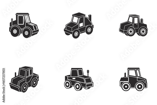set of asphalt compactor icon vector Silhouette illustration Isolated on White Background
