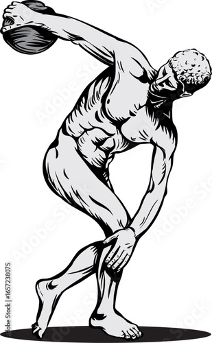 Quadro em tela Vector illustration of classical Greek athlete throwing discus – ancient sculptu