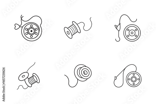 Minimalist Line Art of Spools of Thread Creative Sewing and Crafting Design Element Pattern on White Background