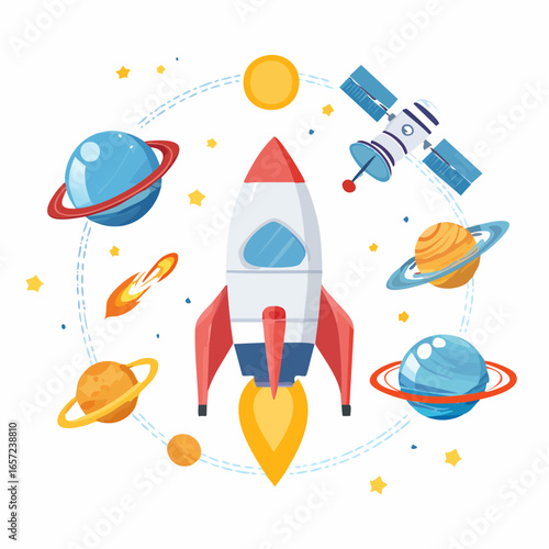 Space exploration vector icon set for science, education, and futuristic design.