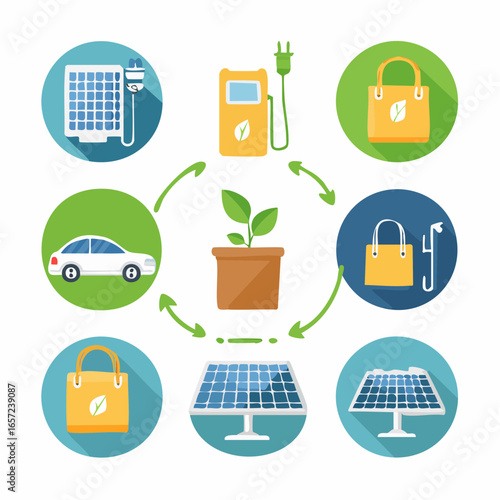 Eco-friendly lifestyle vector icons for sustainability, packaging design, and environmental campaigns.