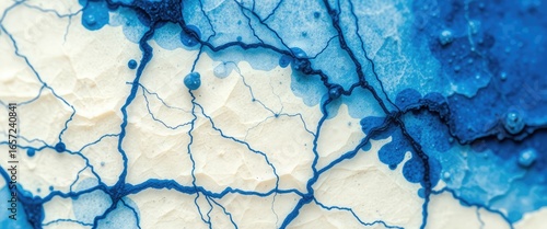 Abstract blue veins spreading across textured creamy surface with organic flow
