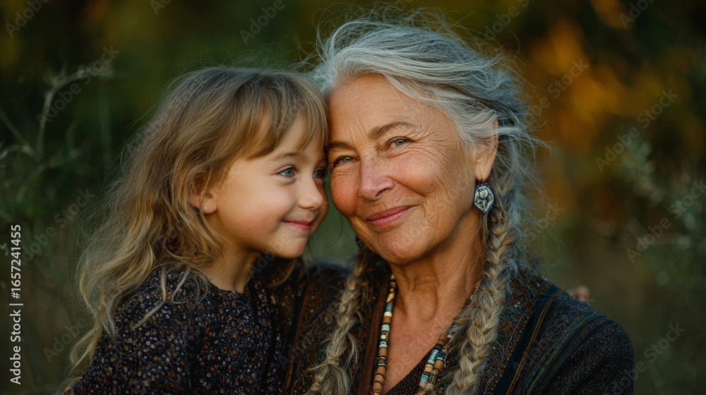 Fototapeta premium Grandmother and granddaughter sharing a tender moment outdoors