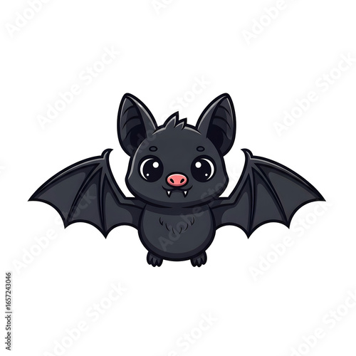 Cartoon bat with big eyes and small fangs illustration on transparent background