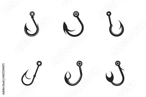 Various Fishing Hook Designs Isolated on White Background Perfect for Angling and Sportfishing Enthusiasts Representing Hobbies and Recreation