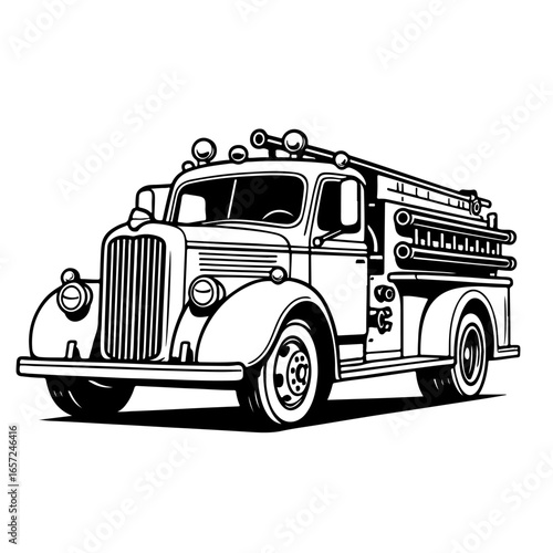 Vintage Fire Truck PNG Transparent vector sketch