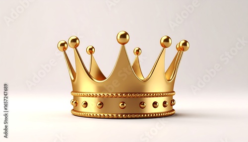 A regal golden crown stands prominently on a plain background, showcasing its intricate details and opulent design.