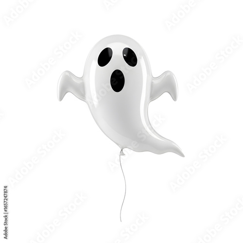 A spooky ghost balloon floating for halloween party decorations on transparent background