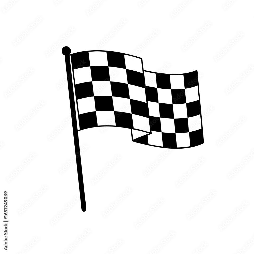 Fototapeta premium Black and White Checkered Flag Waving on Pole.