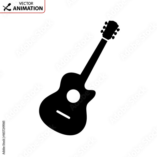Black Acoustic Guitar Silhouette Icon Musical Instrument.