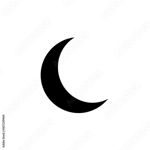 Simple Black Crescent Moon Icon.