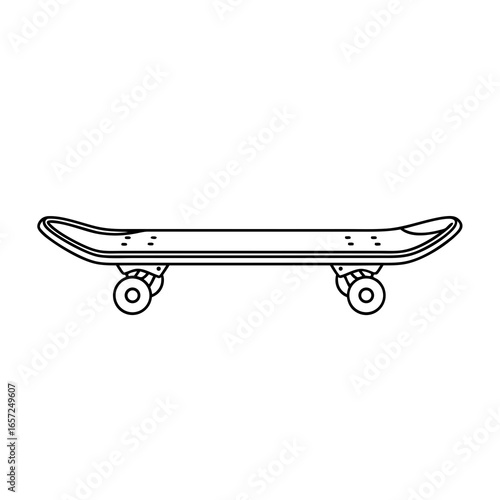 Simple Line Art Skateboard with Four Wheels and Deck.