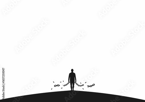 Liberation's Silhouette A Figure Breaking Chains on the Horizon of Hope