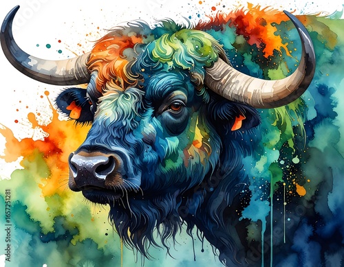 Colorful bull portrait