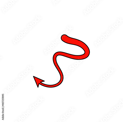 Red devil tail with arrow for Halloween party. Vector illustration. 
