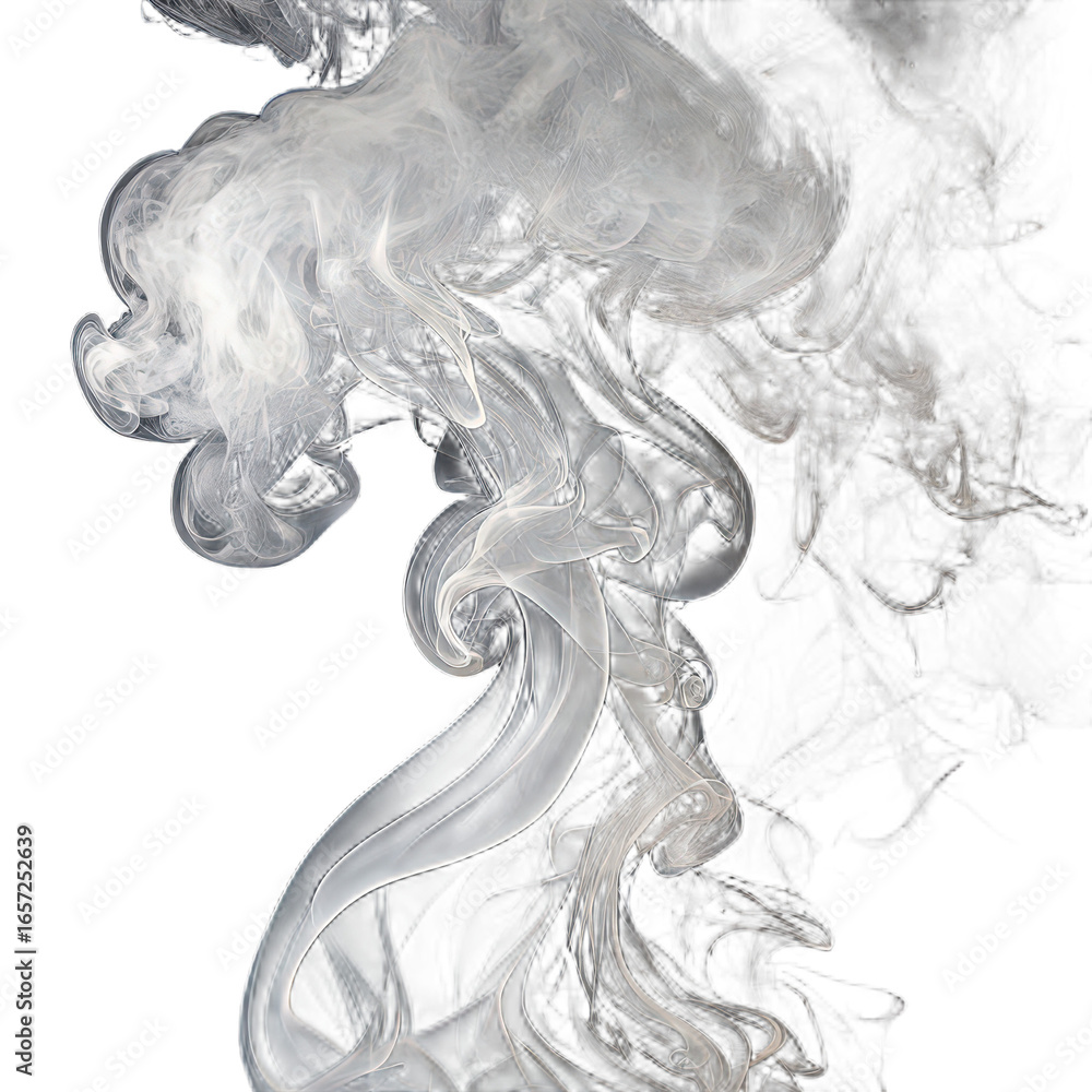 Fototapeta premium White gray smoke vapor fumes swirls shapes transparent background image isolated close-up abstract png